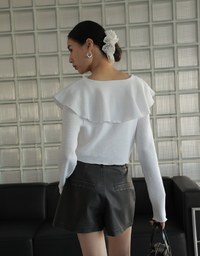 Ruffled Doll Collar Knit Waffle Texture Set Wear With Cardigan And Camisole Top