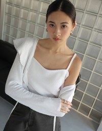 Ruffled Doll Collar Knit Waffle Texture Set Wear With Cardigan And Camisole Top
