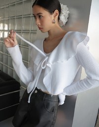 Ruffled Doll Collar Knit Waffle Texture Set Wear With Cardigan And Camisole Top
