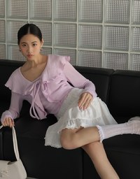 Ruffled Doll Collar Knit Waffle Texture Set Wear With Cardigan And Camisole Top