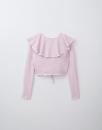 Ruffled Doll Collar Knit Waffle Texture Set Wear With Cardigan And Camisole Top
