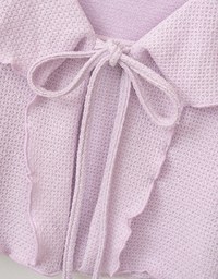 Ruffled Doll Collar Knit Waffle Texture Set Wear With Cardigan And Camisole Top
