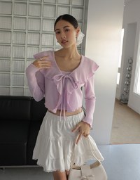 Ruffled Doll Collar Knit Waffle Texture Set Wear With Cardigan And Camisole Top