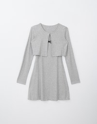 Ruffled Hem Mini Dress with Long Sleeve Cardigans Set Wear