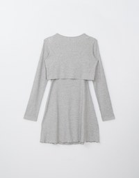 Ruffled Hem Mini Dress with Long Sleeve Cardigans Set Wear