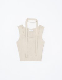 Square Neck Fitted Knit Tank Top (With Scarf)