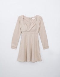 Faux Suede Long Sleeve A Line Padded Mini Dress