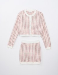 Classic Houndstooth Button Front Top With Mini Skirt Sets Wear