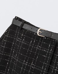 Classic Plaid Woolen Mini Skirt (with Belt)