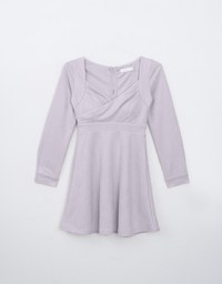 Faux Suede Long Sleeve A Line Padded Mini Dress