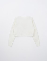 Long Sleeve Bow Pattern Crop Knit Top