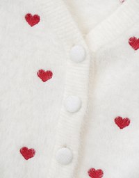 Mohair Heart Embroidered Buttoned Cardigan