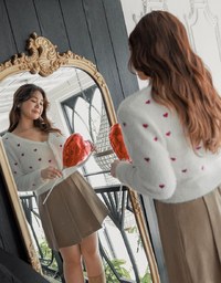 Mohair Heart Embroidered Buttoned Cardigan