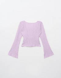 Square Neck Ruffle Flared Knit Top