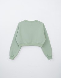 Fleece Lined Cropped Sweater With Letter Print Embroidered