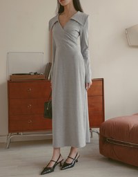 French Collar Slit Maxi Dress