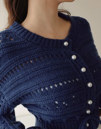 Pearl Button Drawstring Knit Top