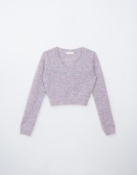 Long Sleeve V Neck Knitted Crop Top