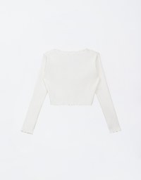 Pearl Button Ruffle Trim Heavyweight Knitted Top