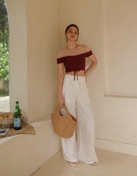 Off Shoulder Crochet Lace Up Padded Crop Top