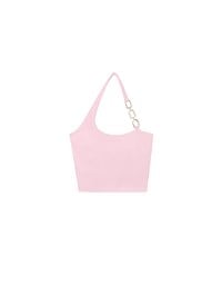 One Shoulder Ribbed Knit Padded Tank Top with Bold Chain Strap