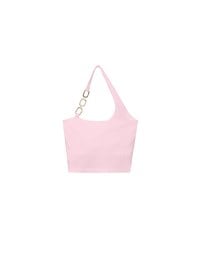 One Shoulder Ribbed Knit Padded Tank Top with Bold Chain Strap