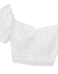 2 Way Sweetheart Puff Sleeve Lace Trim Padded Crop Top