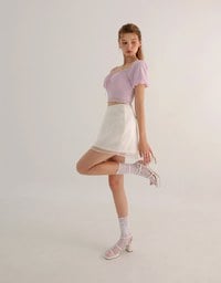2 Way Sweetheart Puff Sleeve Lace Trim Padded Crop Top