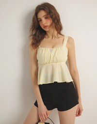 Striped Textured Wide Strap Flowy Crinkled Peplum Top