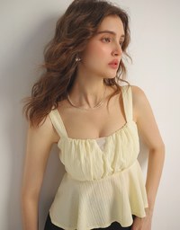 Striped Textured Wide Strap Flowy Crinkled Peplum Top