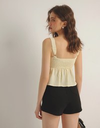 Striped Textured Wide Strap Flowy Crinkled Peplum Top