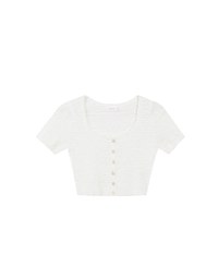 Crinkled Textured Button Down Scoop Neck Cropped Top