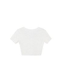 Crinkled Textured Button Down Scoop Neck Cropped Top