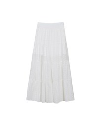 Lace SKIRT Embroidered Shirred Detail Tiered Maxi Skirt with Lining