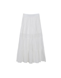 Lace SKIRT Embroidered Shirred Detail Tiered Maxi Skirt with Lining