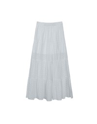 Lace SKIRT Embroidered Shirred Detail Tiered Maxi Skirt with Lining