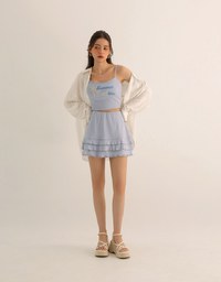 Tiered Ruffle Mini Skirt with Lace Trim Hem