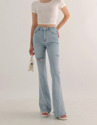 High Waist Vintage Distressed Slim Fit Jeans Denim Flare Pants