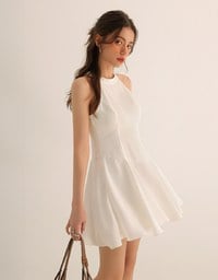 Halter Neck Sleeveless Flare Hem Padded Mini Dress