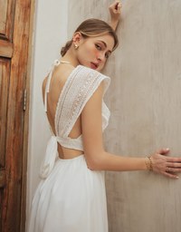 Elegant Boho V Neck Padded Maxi Dress with Crochet Detail