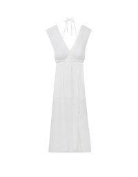 Elegant Boho V Neck Padded Maxi Dress with Crochet Detail