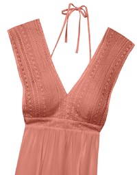 Elegant Boho V Neck Padded Maxi Dress with Crochet Detail