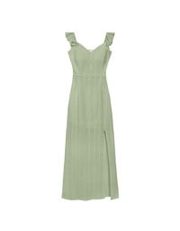 Ruffle Strap Flowy Lace Padded Maxi Dress with Side Slit Design