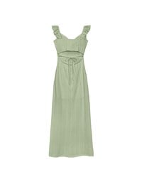Ruffle Strap Flowy Lace Padded Maxi Dress with Side Slit Design