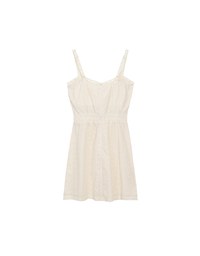 Eyelet Lace Embroidered Padded Mini Dress with Front Ribbon Detail