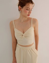 Twist Front V Neck Spaghetti Cami Top and Elastic Waist Relaxed Pants Setwear