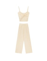 Twist Front V Neck Spaghetti Cami Top and Elastic Waist Relaxed Pants Setwear