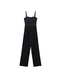 2 Way Tweed Pleated Wide Leg Jumpsuit with Removable Straps
