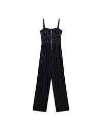 2 Way Tweed Pleated Wide Leg Jumpsuit with Removable Straps