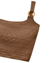【GUT GUT Design】 Crochet One Shoulder Knit Padded Tank Top with Wooden Ring Detail
